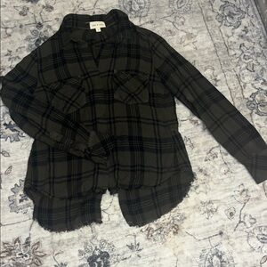 Cloth & Stone Olive and Black Plaid Button Shirt